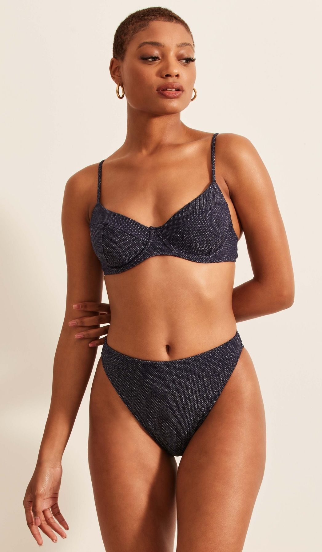 Simone Bikini Bottom - Navy Lurex