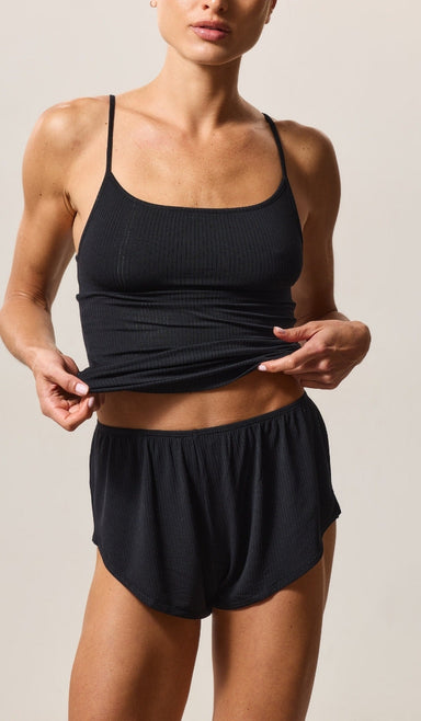 Spaghetti Strap Tank with Built-In Support - Rib Modal Black