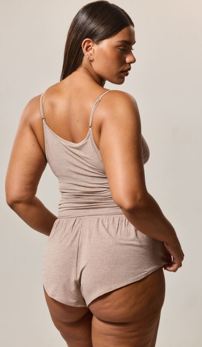 Spaghetti Strap Tank with Built-In Support - Rib Modal Mocha