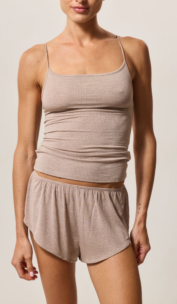 Spaghetti Strap Tank with Built-In Support - Rib Modal Mocha