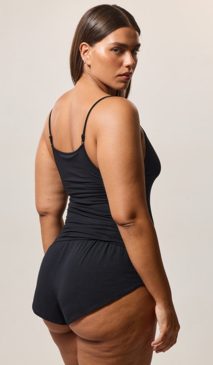 Spaghetti Strap Tank with Built-In Support - Rib Modal Black