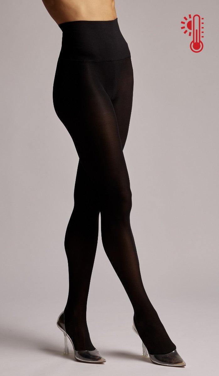 90 Denier Thermal Elastic Waist Tights - Black