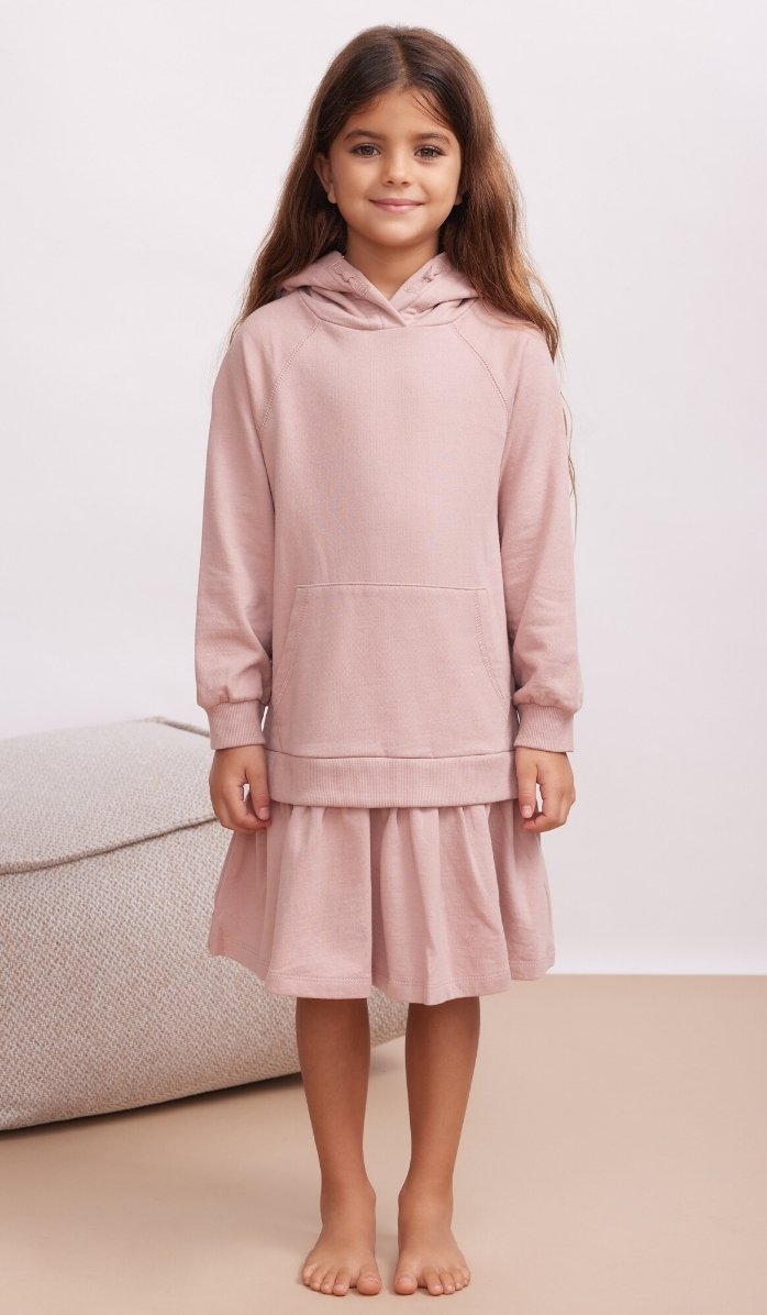 HOODIE FOOTER DRESS WITH DEMI SKIRT - Pale pink
