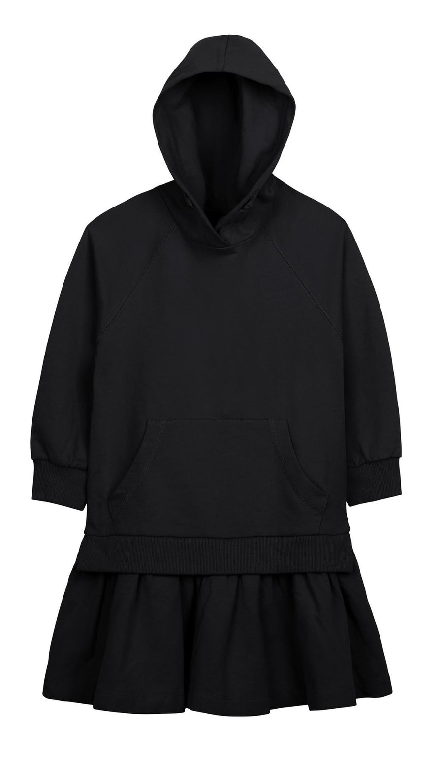 HOODIE FOOTER DRESS WITH DEMI SKIRT - Black