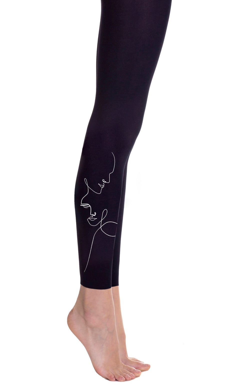 גרביון בצבע שחור ללא כף רגל עם הדפס שרבוט פנים