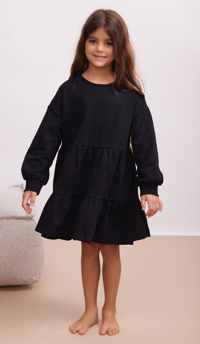 TIERED FOOTER DRESS - Black