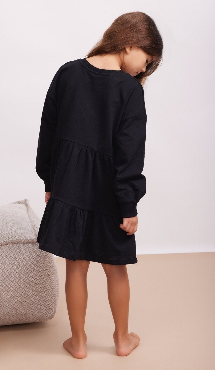 TIERED FOOTER DRESS - Black