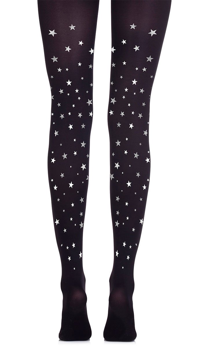 women black tights with all over silver stars print