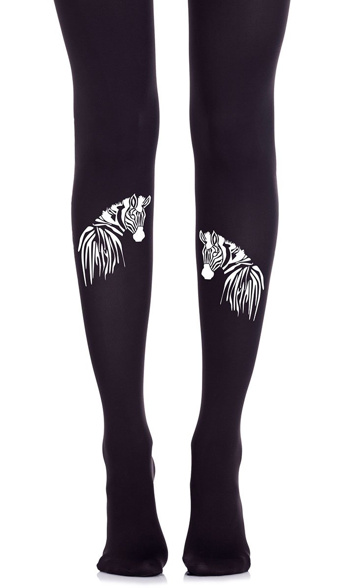 women black tights with white zebra print