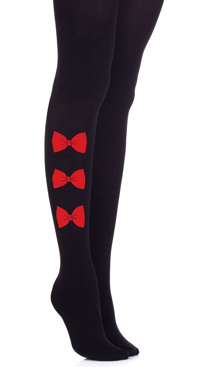 women black tights with red bows print
