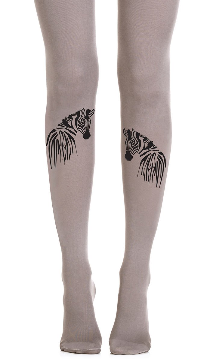 grey cotton tights with zebra print